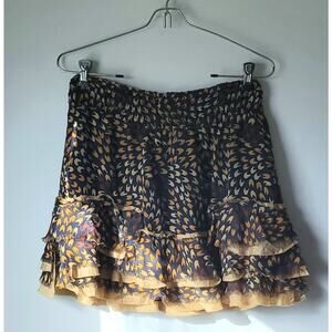 Free People Womens Silk Print Ruffled Mini Skirt Size Petite Small Boho Festival